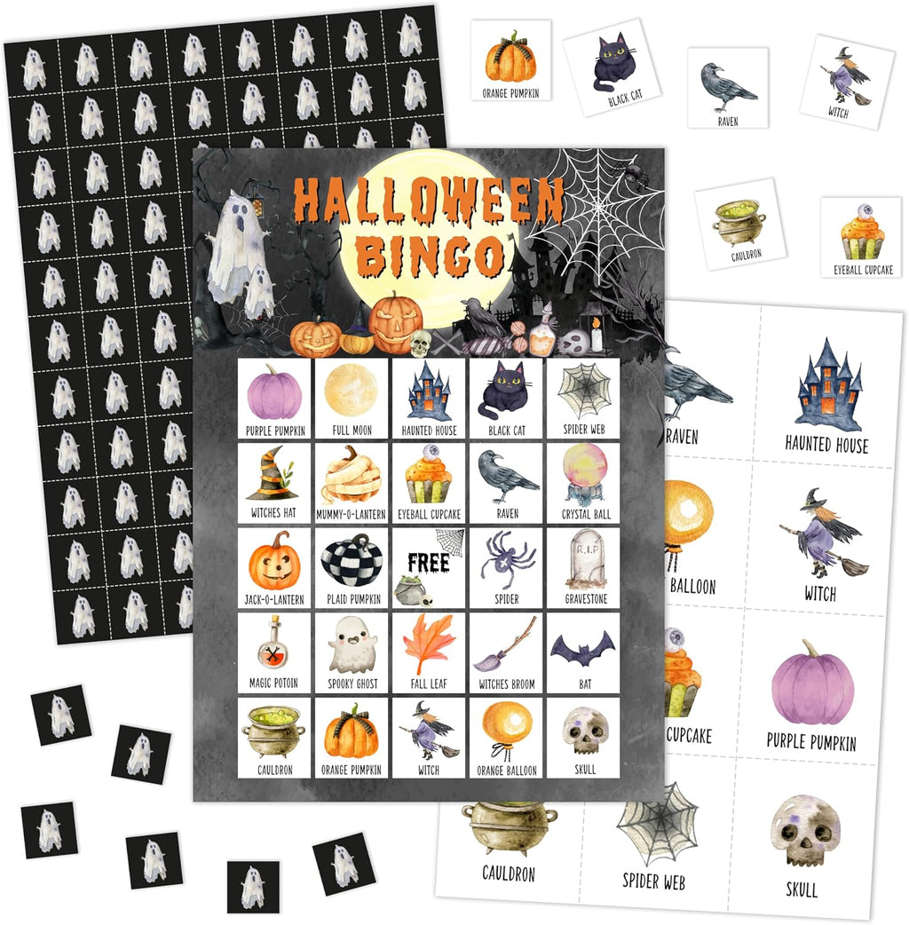 Halloween Bingo Games Cards for Adults, Cute Ghost Bingo Cards for Party, Halloween Party Decorations Favors Supplies, Spooky Pumpkin Games for Family Friends, Holiday Game for 24 Players -14