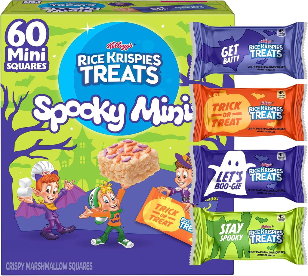 Rice Krispies Treats Mini Crispy Marshmallow Squares, Kids Snacks, Cereal Bars, Halloween, 23.2oz Box (60 Bars)