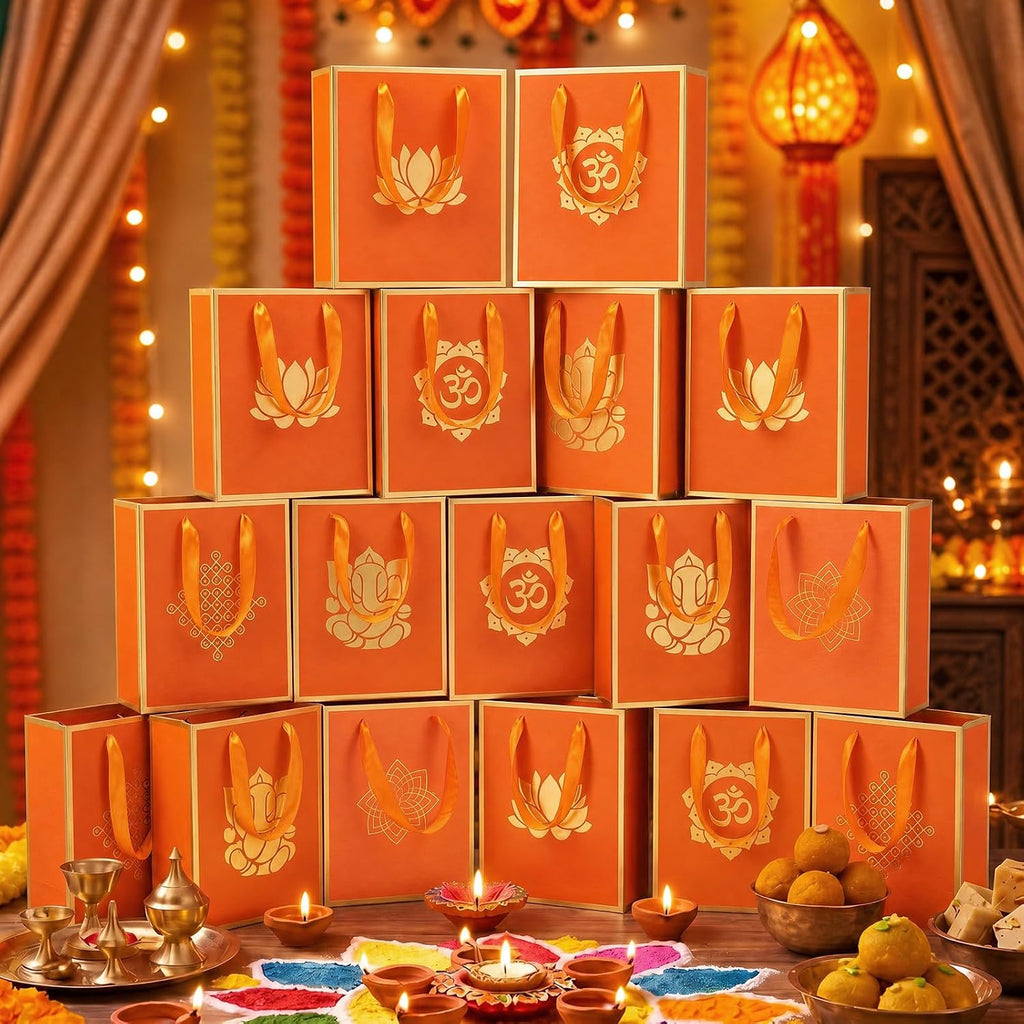 Sabary 15 Pcs Ganesh Pooja Indian Return Gift Paper Bag, Yellow