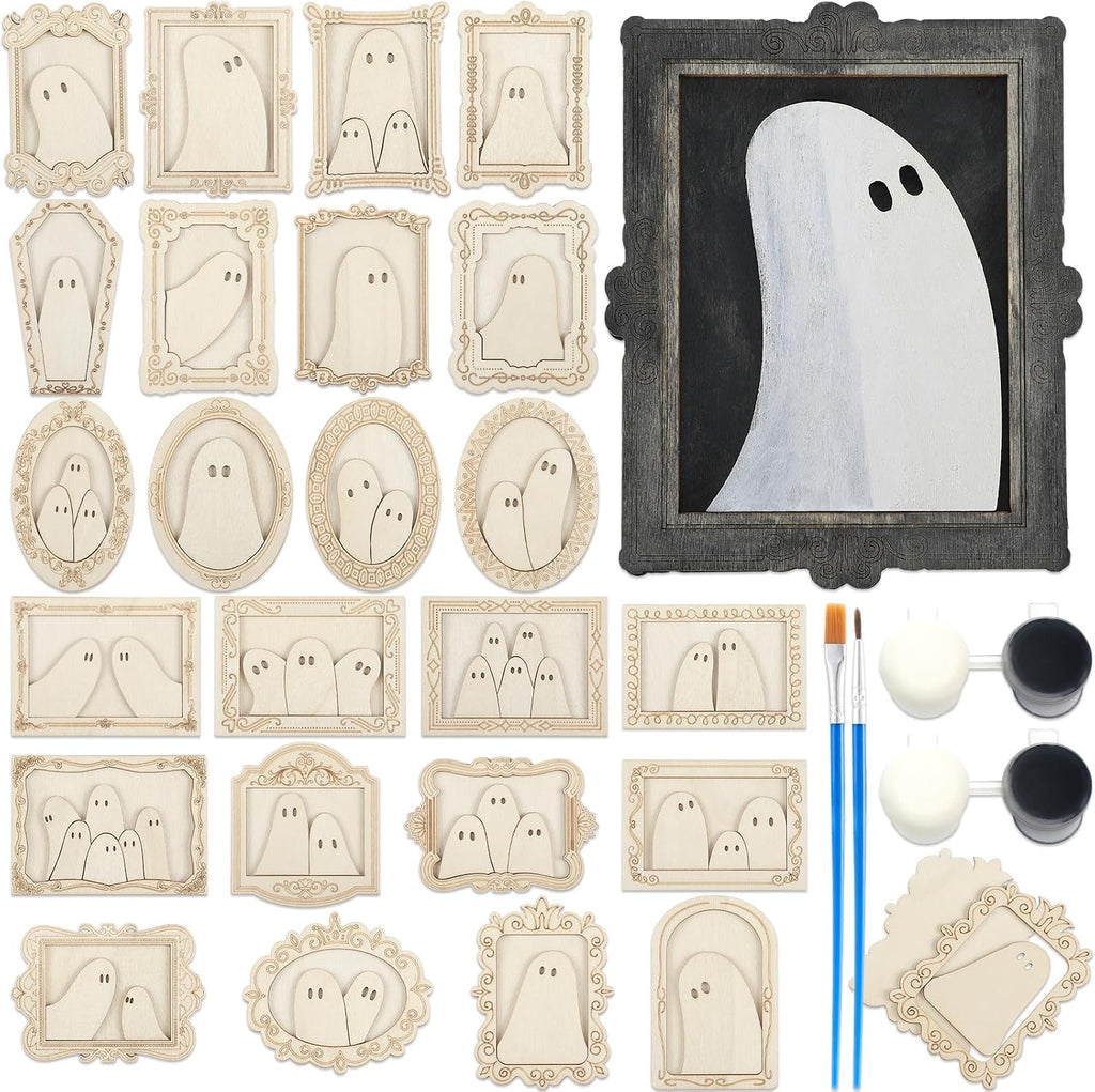 Simgoing 24 Set Adult Halloween Craft, Wood Ghost DIY Frame, Fashion Style