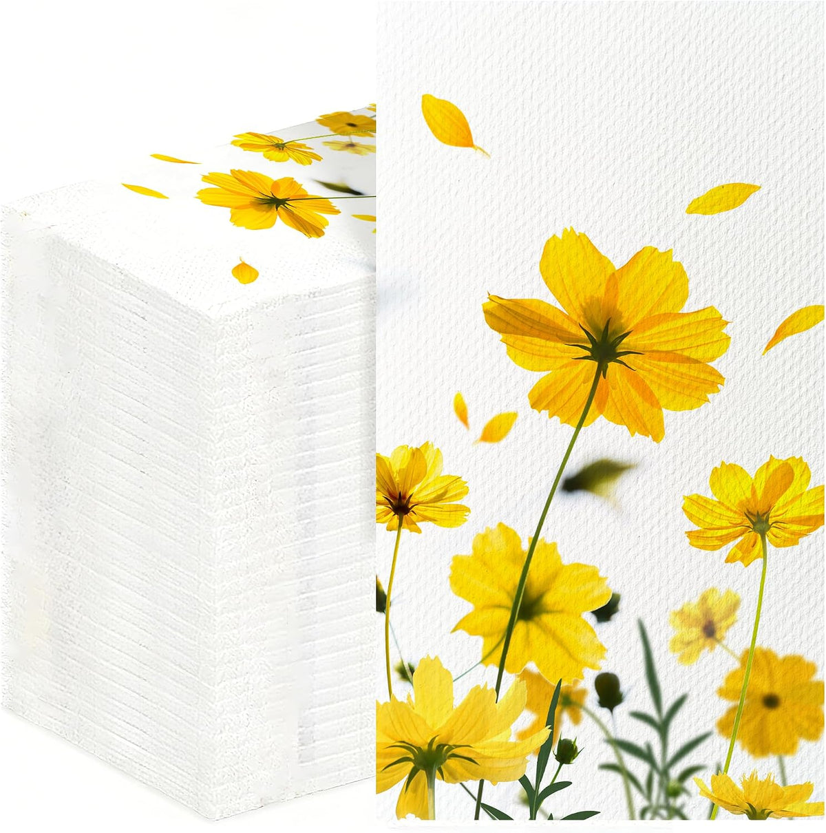 200 Pack Daisy Disposable Paper Napkins Yellow Floral Summer Guest Towels Small Portable Hand Wipes for Wedding Birthday Tea Party Kitchen Bathroom Table Decor