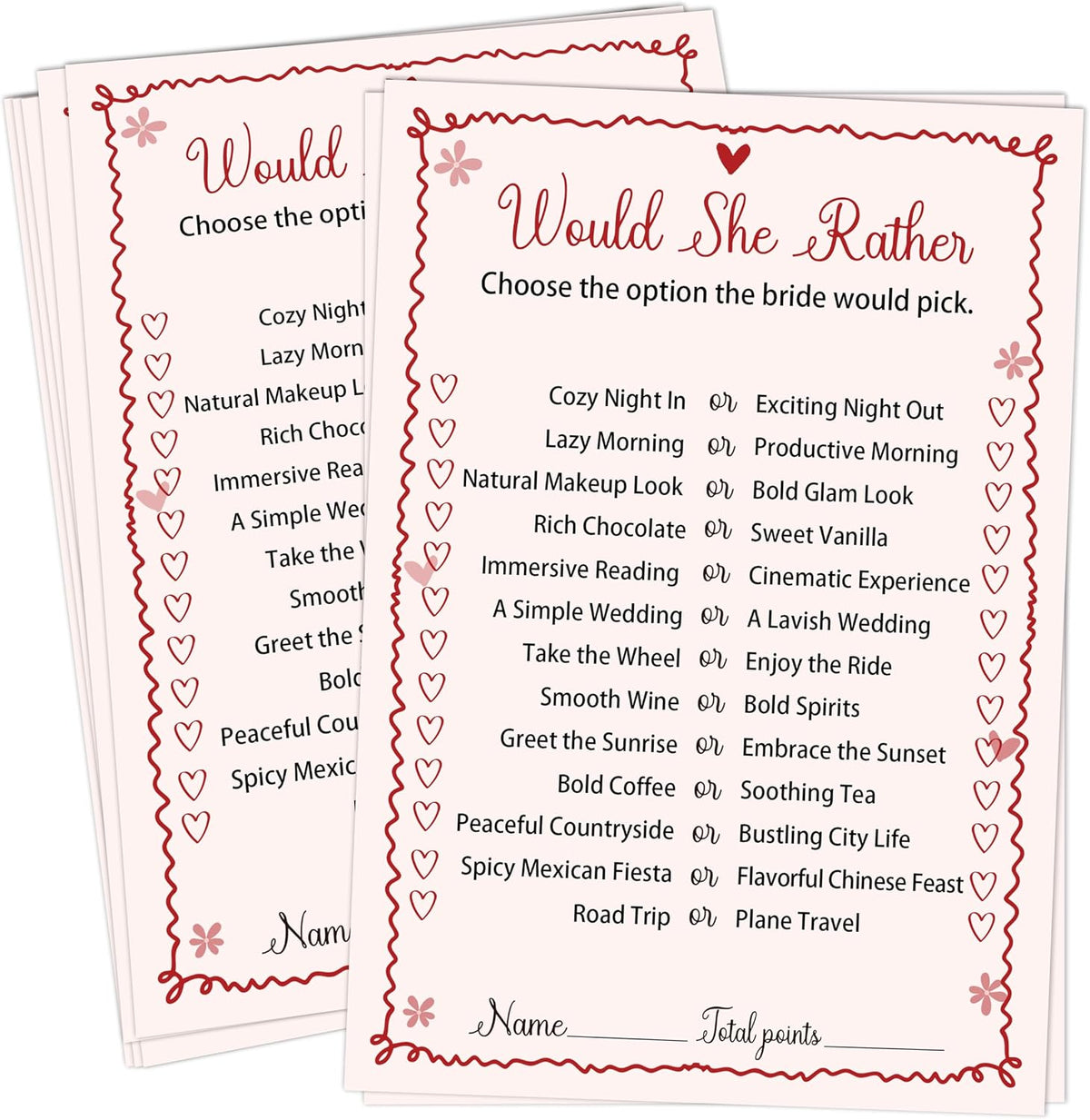 Pink Would She Rather Bridal Shower Games Cards - 30 Fun Wedding Party Game Cards for Bridal Shower, Engagement, Bachelorette & Newlywed Party, Icebreaker Activity Supplies & Decorations
