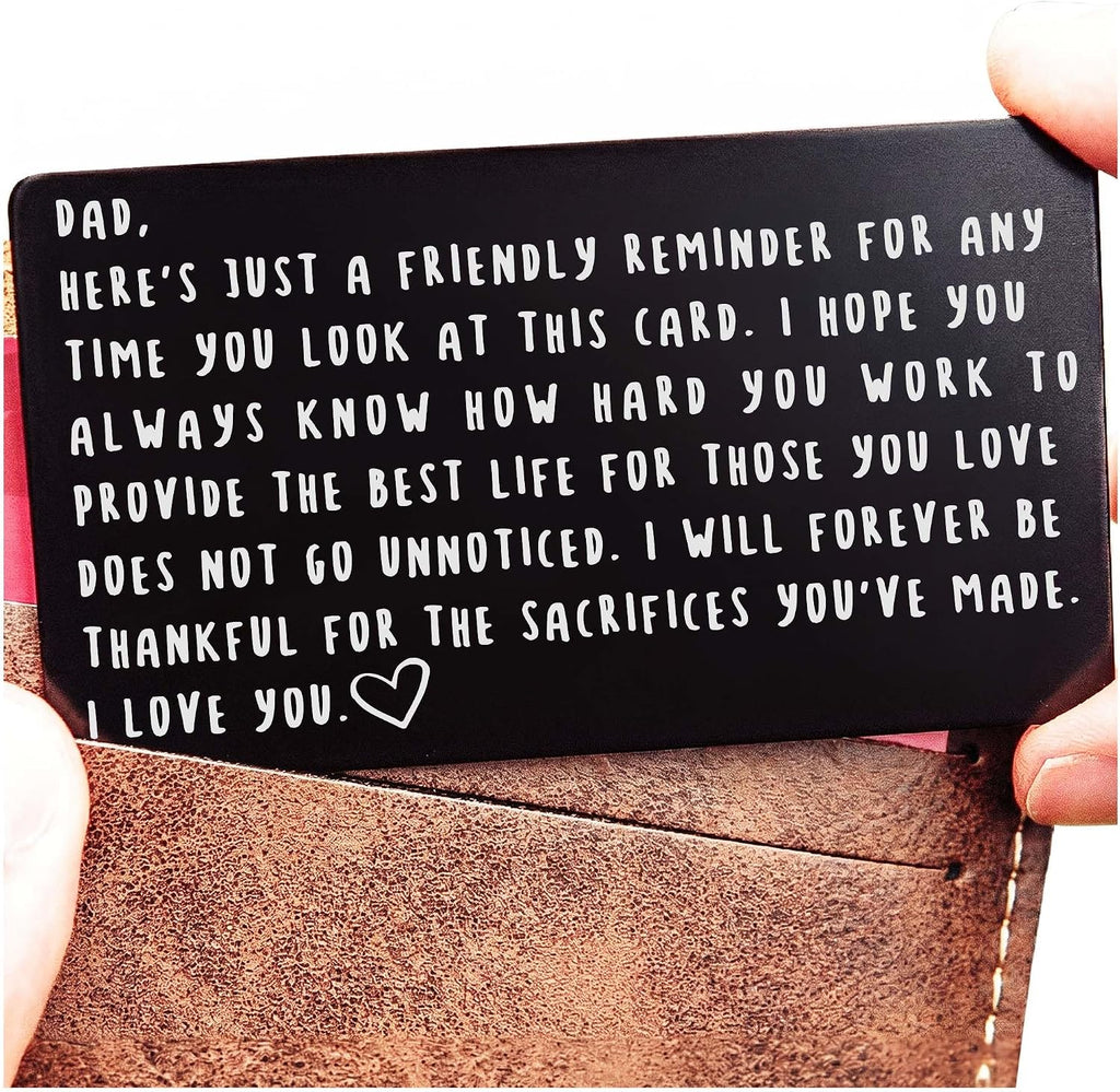 Red Dot Laser Engraving Wallet Card for Dad – Father's Day from Son or Daughter for the Best Dad Ever - Voted Most Meaningful and Unique Gift for Fathers - Gift Ready, Engraved