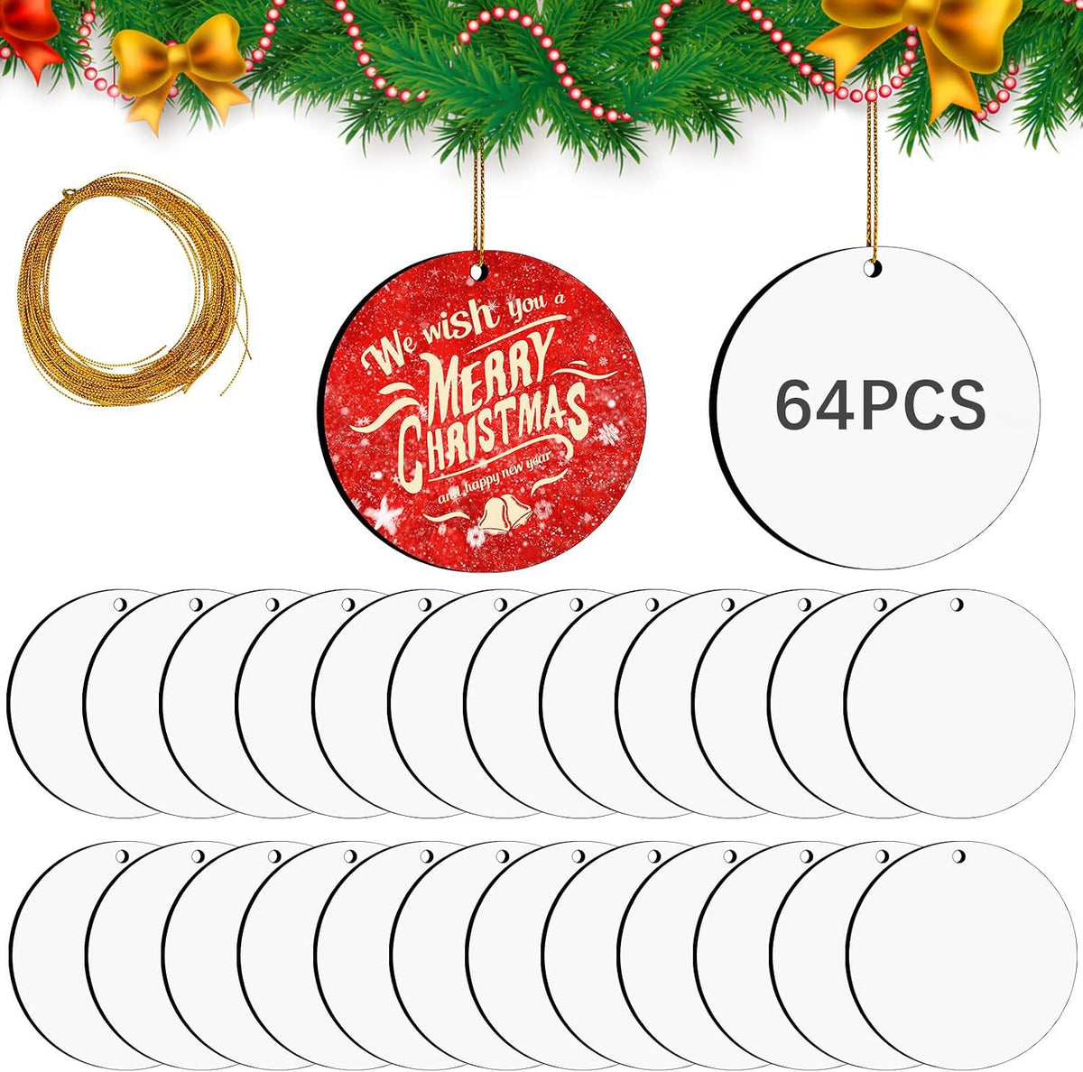 Chunful 72 Pcs DIY Christmas Wood Crafts to Paint 3D Unfinished Wooden Ornaments Christmas Hanging Cutouts Blank Hollow Wood Winter Snowflake House Holiday Wooden Slice for Xmas Tree Decorations