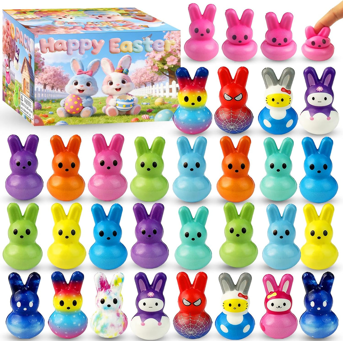 30Pack Easter Bunny Squishy Toys,Easter Basket Stuffers,Easter Bunny Slow Rising Stress Relief Squishies Fidget Toys Bulk for Adults,Easter Egg Fillers Party Favors Gifts