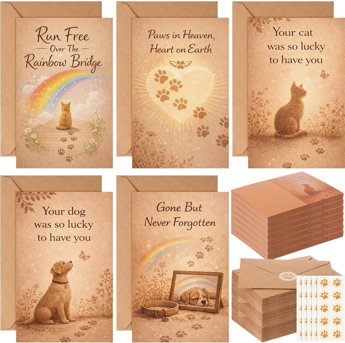 Eaasty 50 Sets Greeting Cards & Envelopes, PET Sympathy Style