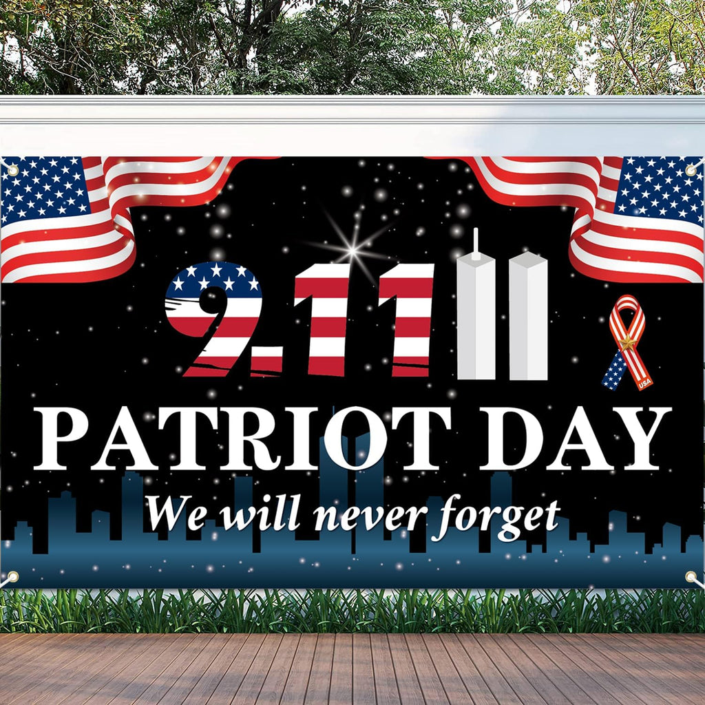 911 Never Forget Banner, Patriot Day Banner, 911 Patriot Day Flag, 911 Patriot Day Decorations, 911 Patriot Day We Will Never Forget Flag Wall Hanging Backdrop.