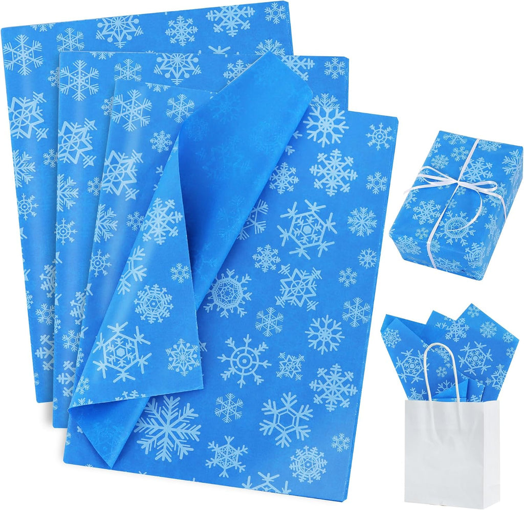 BEISHIDA Christmas Snowflake Tissue Paper Bulk，Royal Blue and White Wrapping Tissue Paper for Gift Bags, 14 x 20 Inch Gift Wrap for Winter Christmas Party DIY Crafts Decor Holiday Flowers-50 Sheets