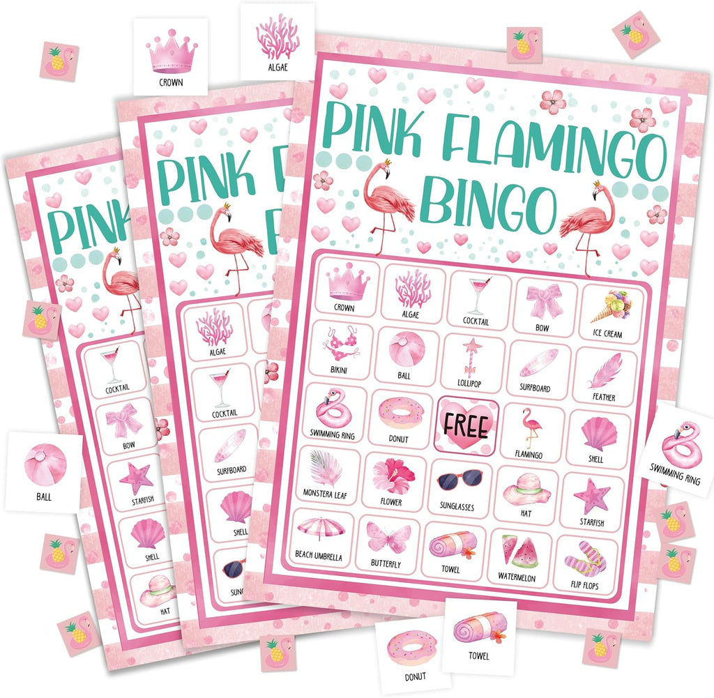 Flamingo Bingo Game Cards For Adults, Pink Flamingo Bingo Cards Game For Family Hawaiian Holidays Friends Gatherings, Ideal For Summer Luau Party Game, 24 Players Birthday Party Supplies Favors, 008