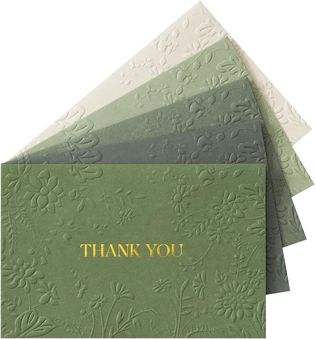 Crisky Bridal Shower Thank You Cards with Envelopes(Sage Green),50 Pack Embossed Floral Thank You Cards for Wedding, Baby Shower, Business, Graduation Party Favors Decorations
