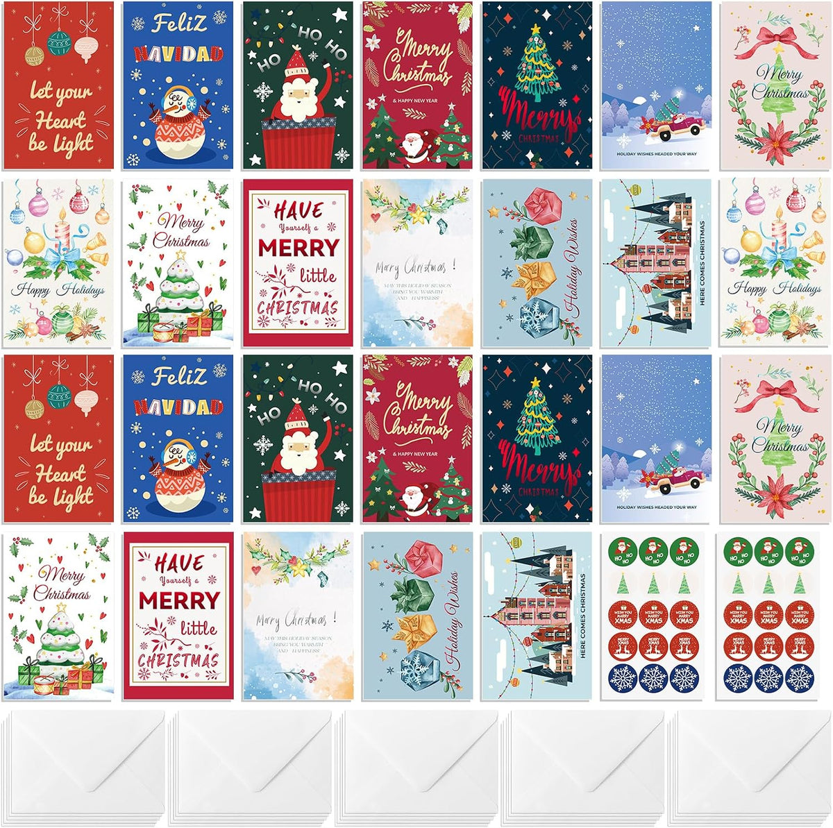 26 Pack Christmas Cards with Envelopes and Stickers