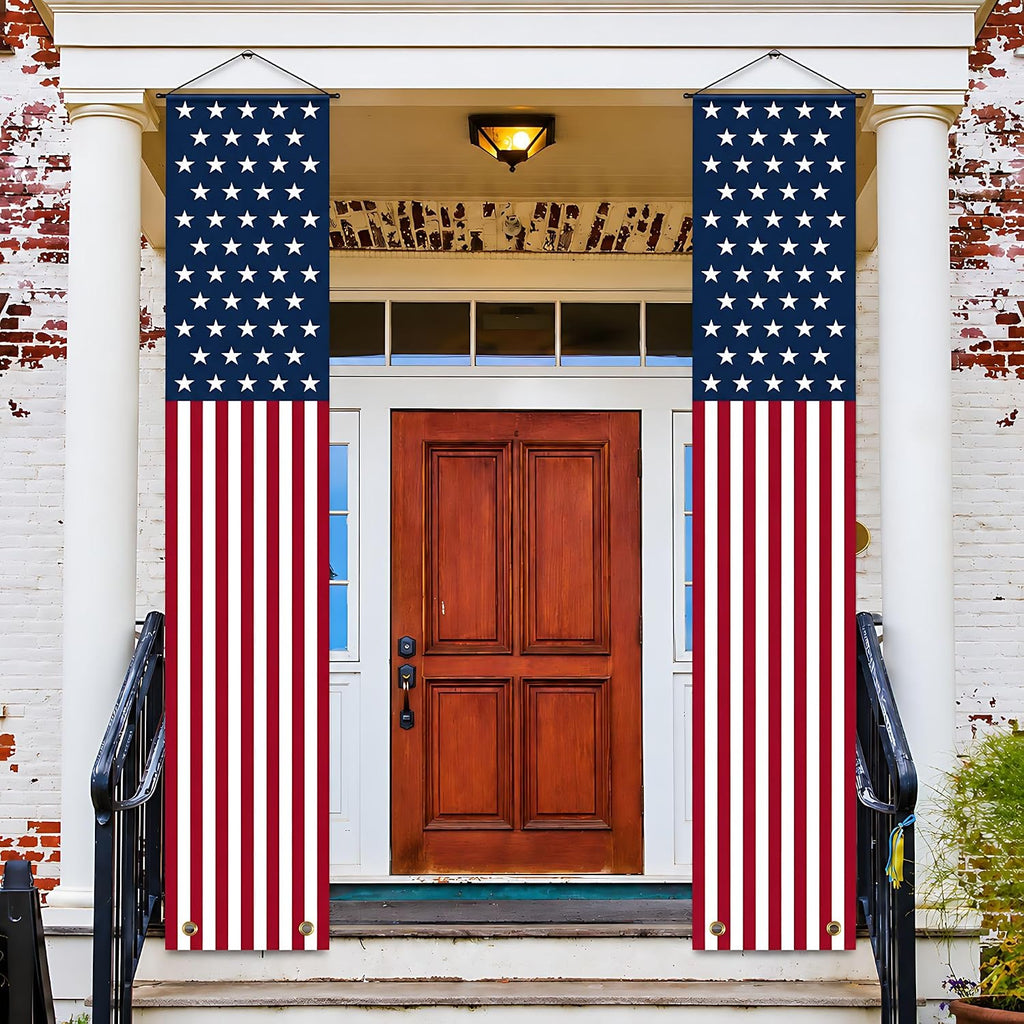 4th of July Decorations Outdoor - Hanging American Flag Banners Porch Sign