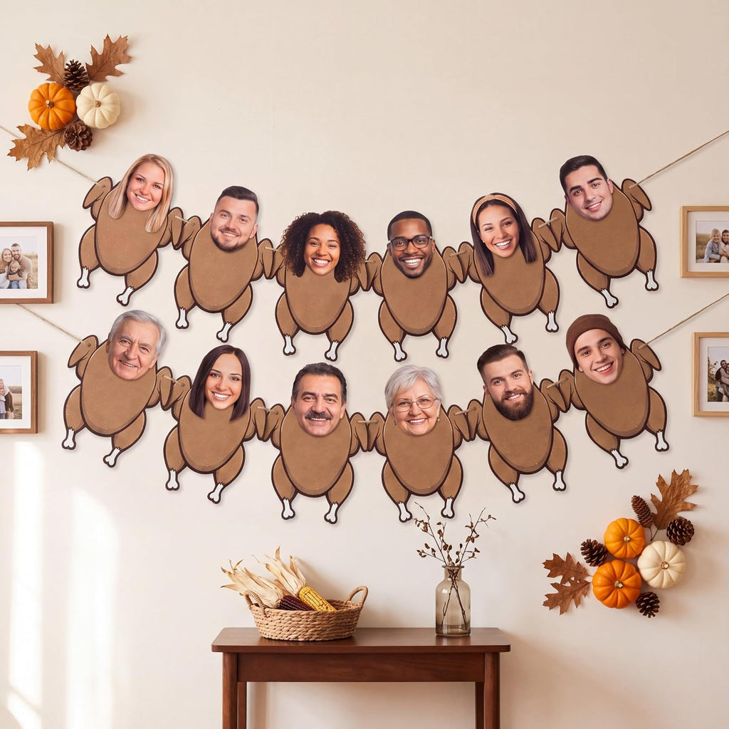 Irenare 24 Pcs Thanksgiving DIY Turkey Head Photo Banner