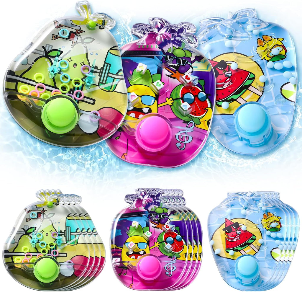 Cleboen 12 Pack Handheld Water Games for Kids, Water Ring Toss Handheld Games Fruit Party Favors Goodie Bag Stuffers Classroom Rewards for Boys Girls, Stress-Relief Car Games Travel Toys for Kids