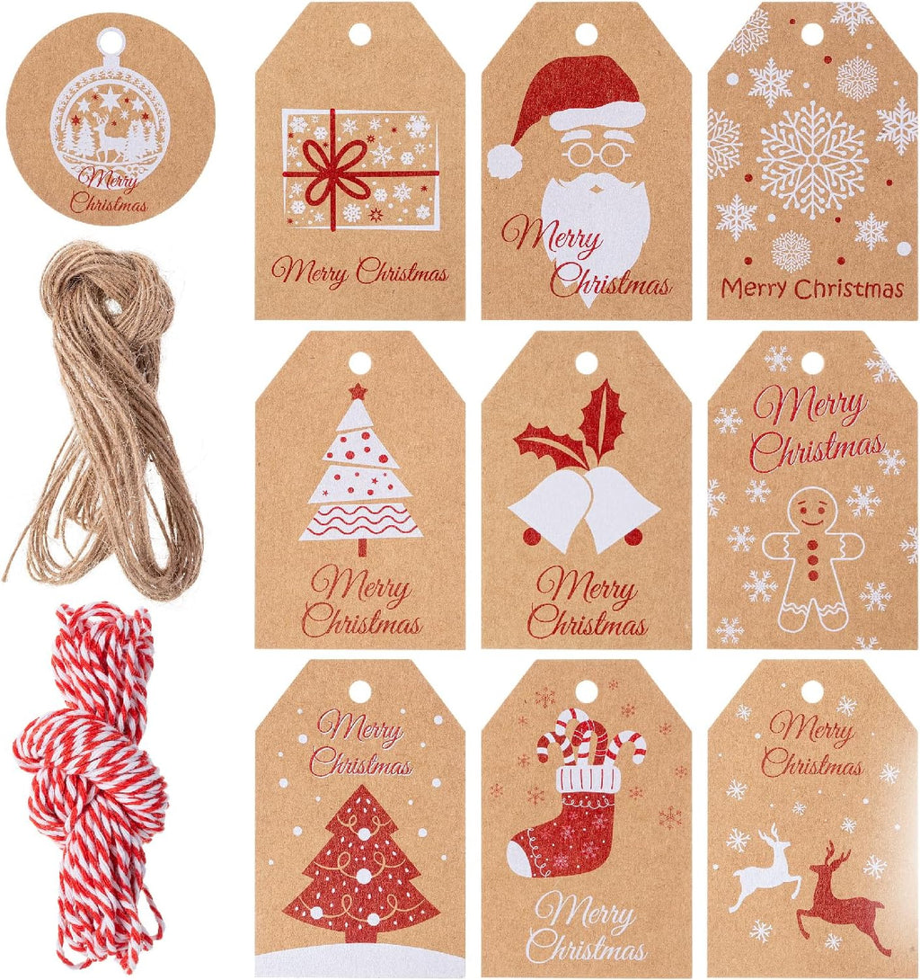 Mr. Pen- Christmas Gift Tags, 100 pcs, with Hemp Rope, 10 Designs