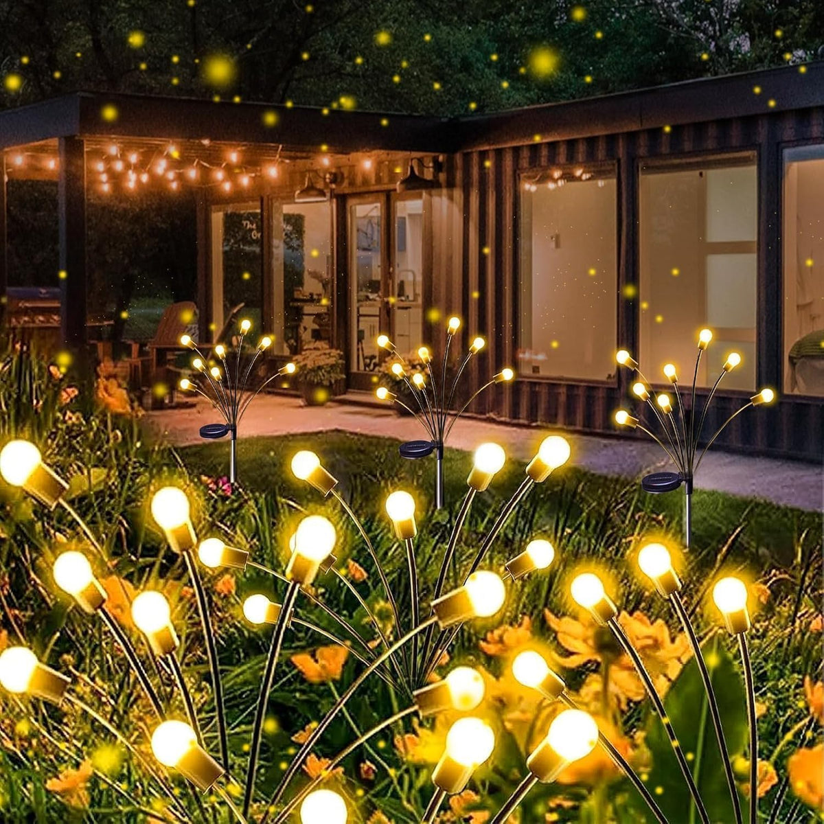 Solar Garden Lights Outdoor 8 Pack 64 LED Solar Firefly Lights Warm White