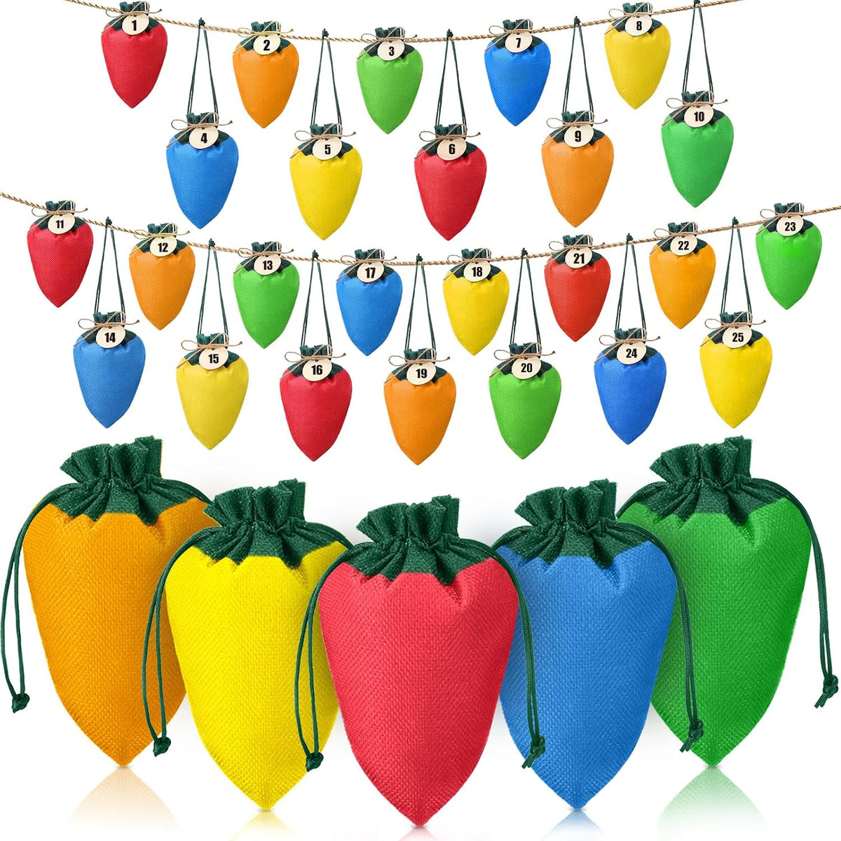 25 Pcs Christmas Lights Advent Calendar Bags 25 Days