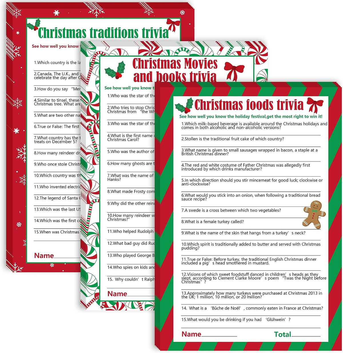 62 Pcs Christmas Trivia Party Game Cards, Xmas Festival Guessing Activity