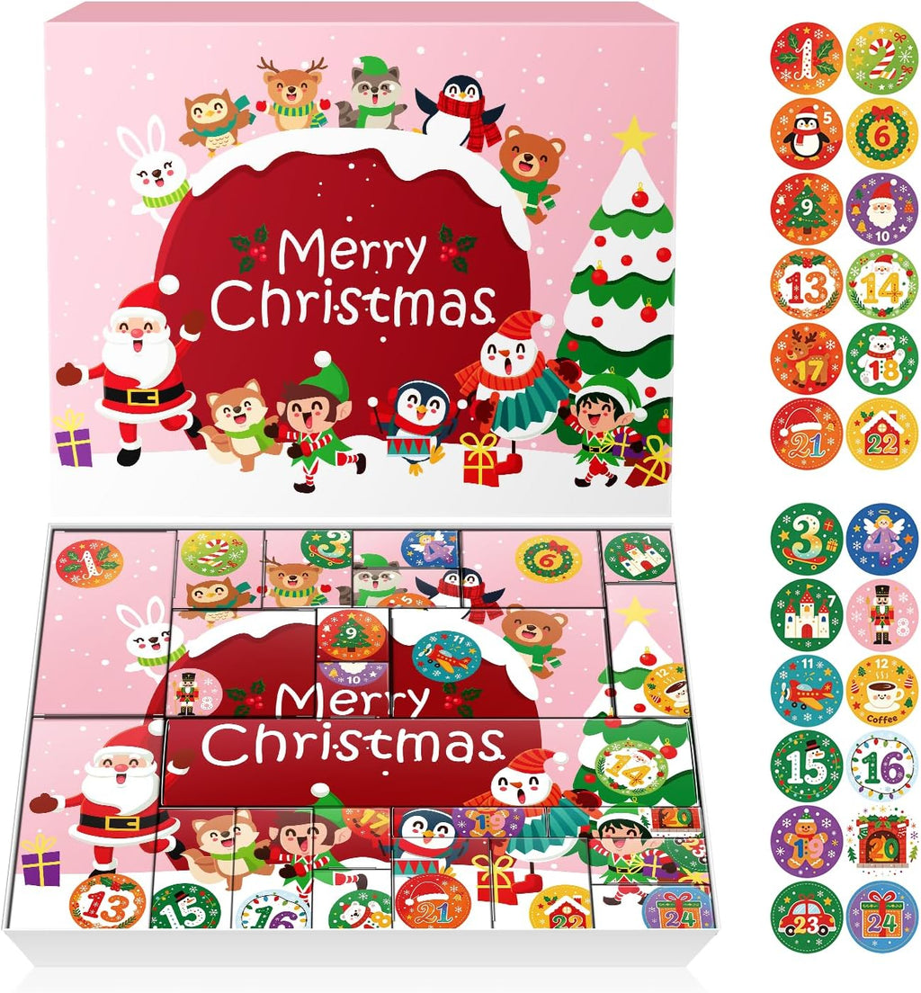 JWSCYSY 2026 Christmas Advent Calendar Box Set DIY - 24 Empty Surprise Gift Boxes with Number Stickers to Fill, Countdown Calendar for Kids Family Holiday Christmas Decorations (Pink)