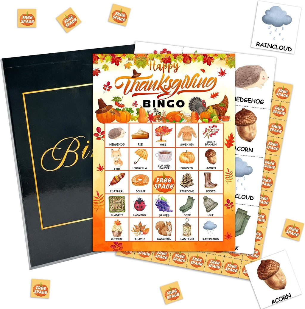 Happy Thanksgiving Party Bingo Game Cards, Fall Bingo Set for Adults Large Group, Fall Holiday Fun Party Games, Harvest Activities Icebreaker Games, Thanksgiving Gifts for Family Friends, 01