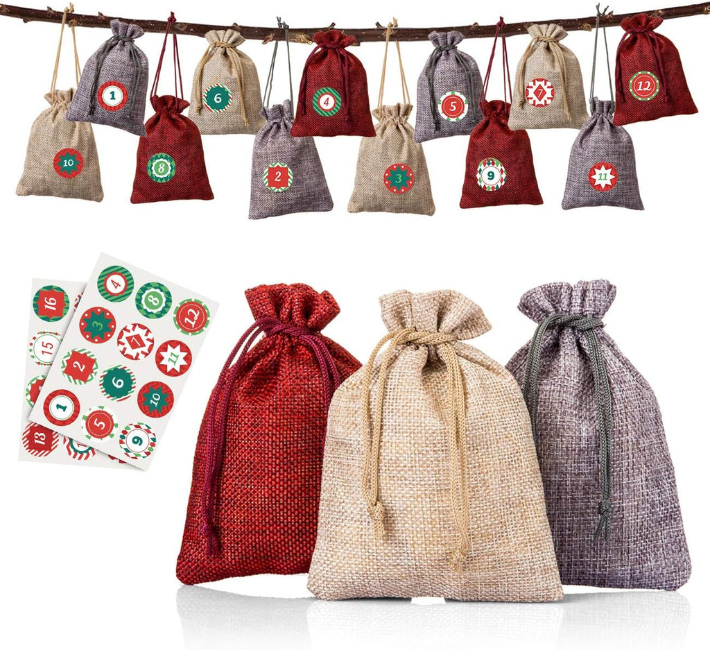 Naler Advent Calendar 2026, 24 Pieces Hanging Burlap Bags, 3 Colors