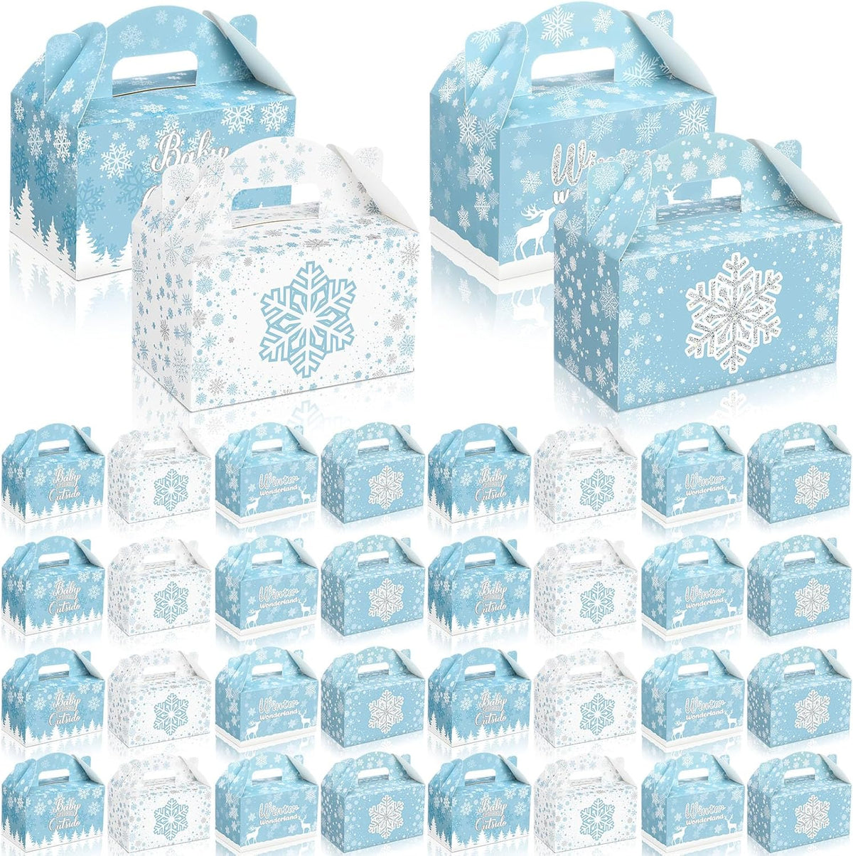 Dunzoom 24 Pcs Winter Snowflakes Boxes for Treats Goodie Cookie Winter Favor Boxes Wonderland Snowflakes Container for Holiday Wonderland Party Supplies