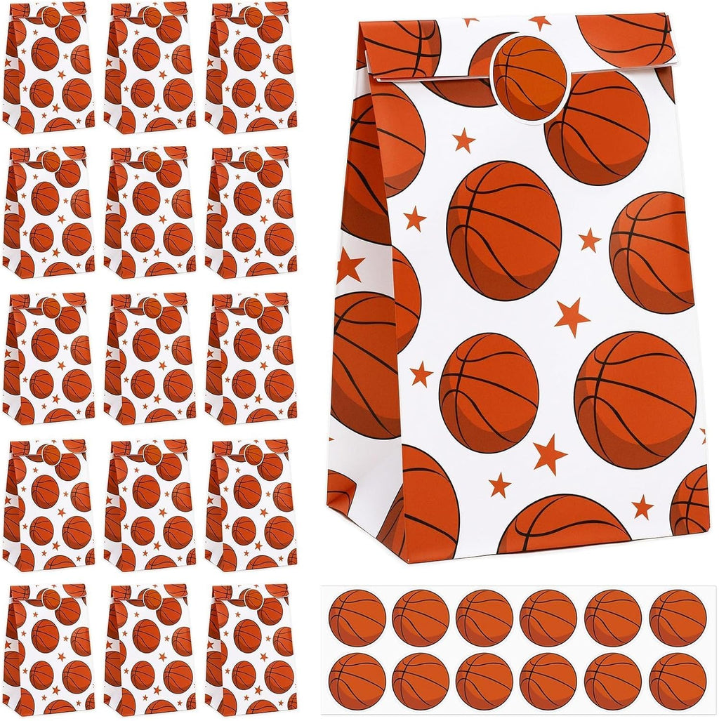 FEBSNOW 20Pcs Basketball Paper Gift Bag with Stickers for Sport Party Favor