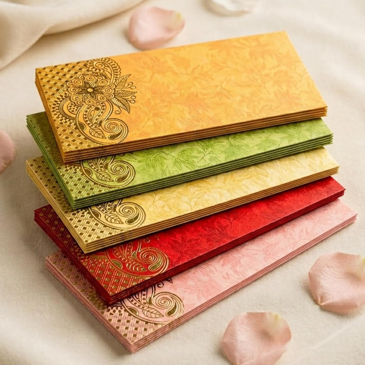 LoveNspire Money Envelopes (7.5 x 3.5 Inch) Decorative Paisley Pattern Shagun Lifafa for Indian Wedding, Birthday | Cash Gift Holder & Home Savings Organizer Pack of 50