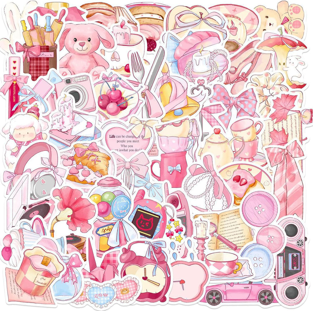 DothRayan 100PCS Coquette Pink Aesthetic Pack Stickers, Cute Bow Tie Girls Pink Sticker for Water Bottles,Laptop,Scrapbook Vinyl Waterproof Aesthetic Decals