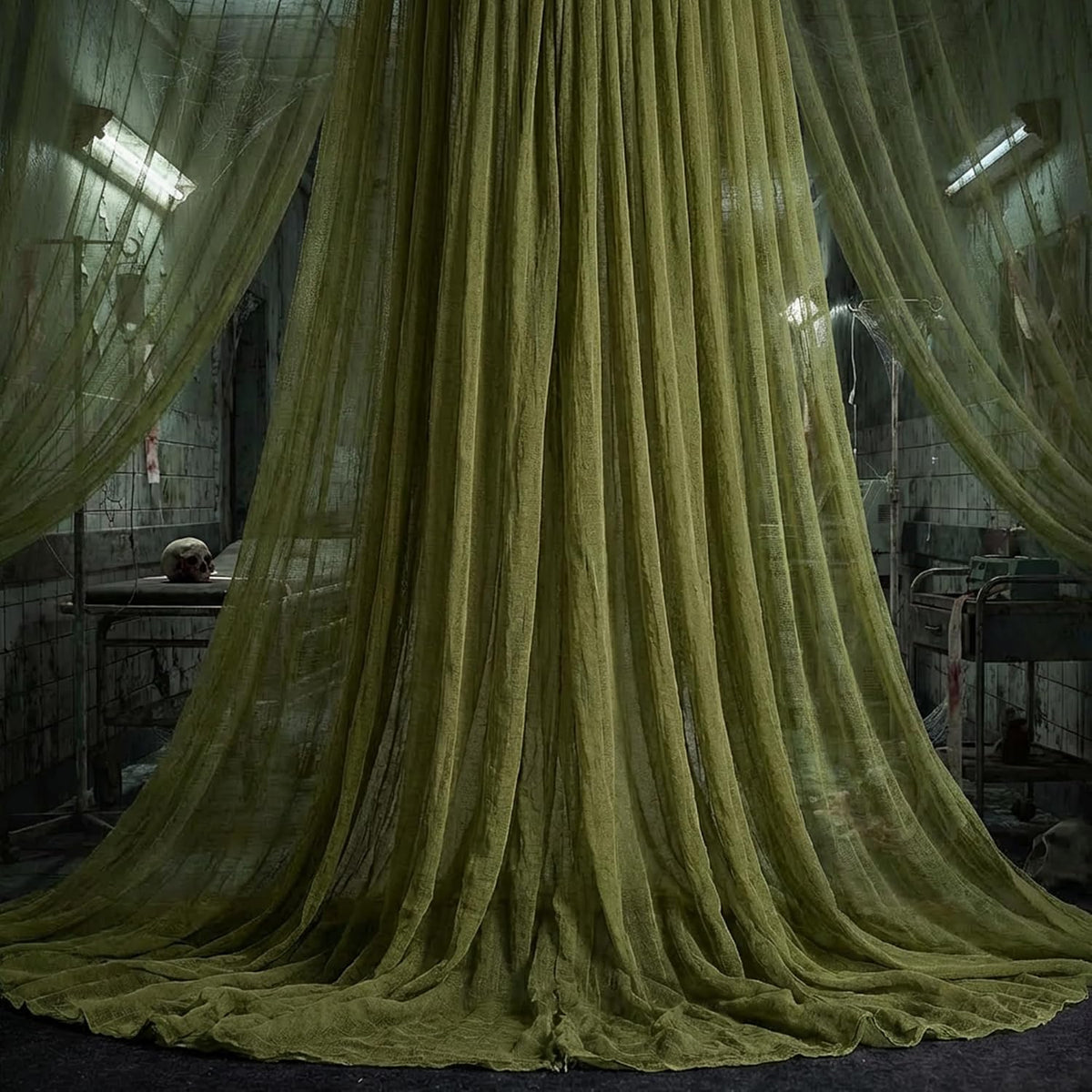 400"x85" Halloween Dark Green Creepy Cloth, Oversize Halloween Cheese Cloth