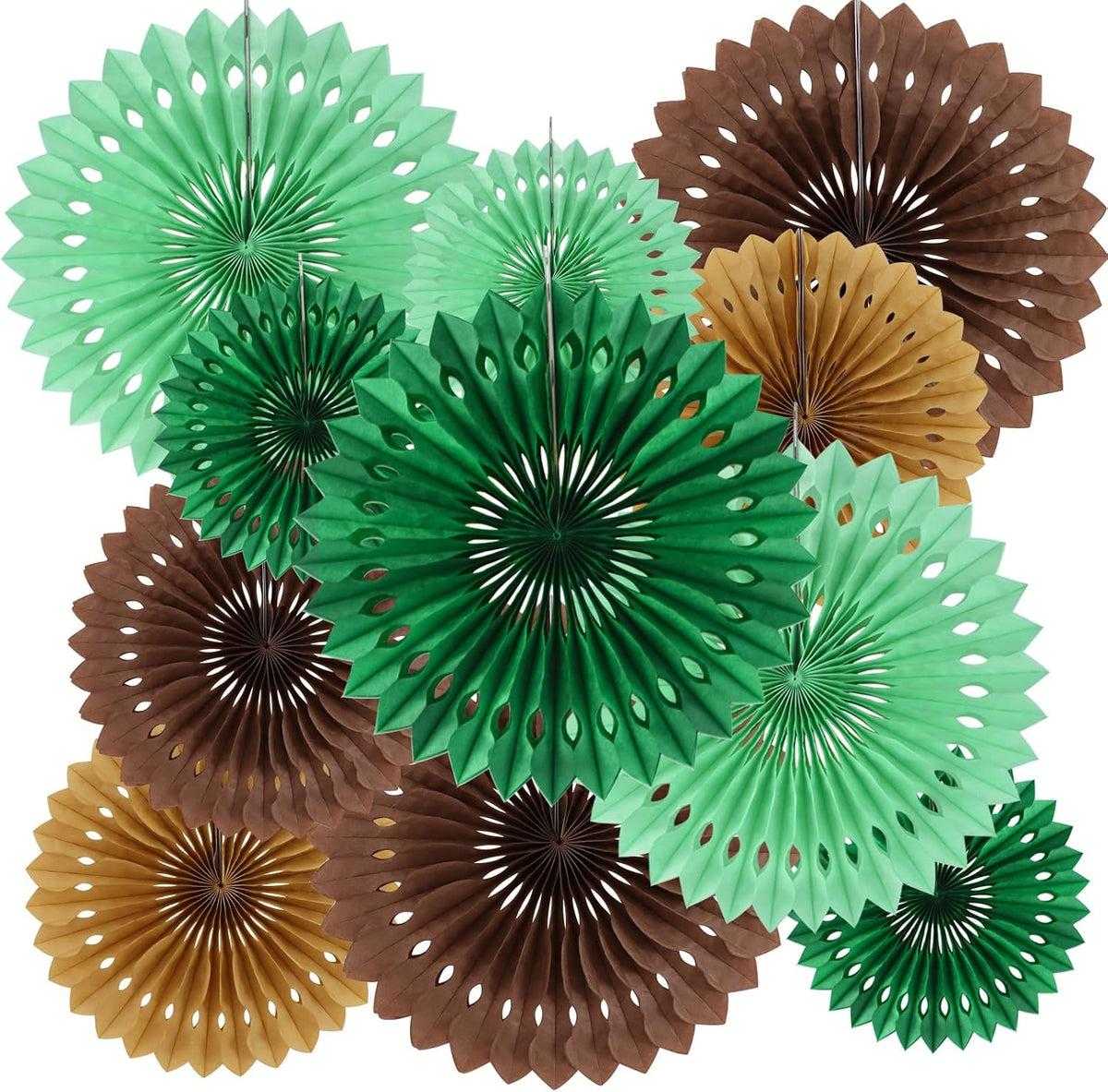 BEISHIDA Honeycomb Round Paper Fans Green Brown Hanging Party Decoration