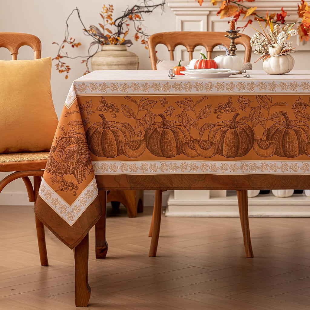 Thanksgiving Plaid Tablecloth Rectangle 60 x 84 Inch, Stain Resistant Machine Washable Fabric Polyester Turkey Harvest Tablecloths Rectangular Thanksgiving Table Cloth Rectangle Table Cover