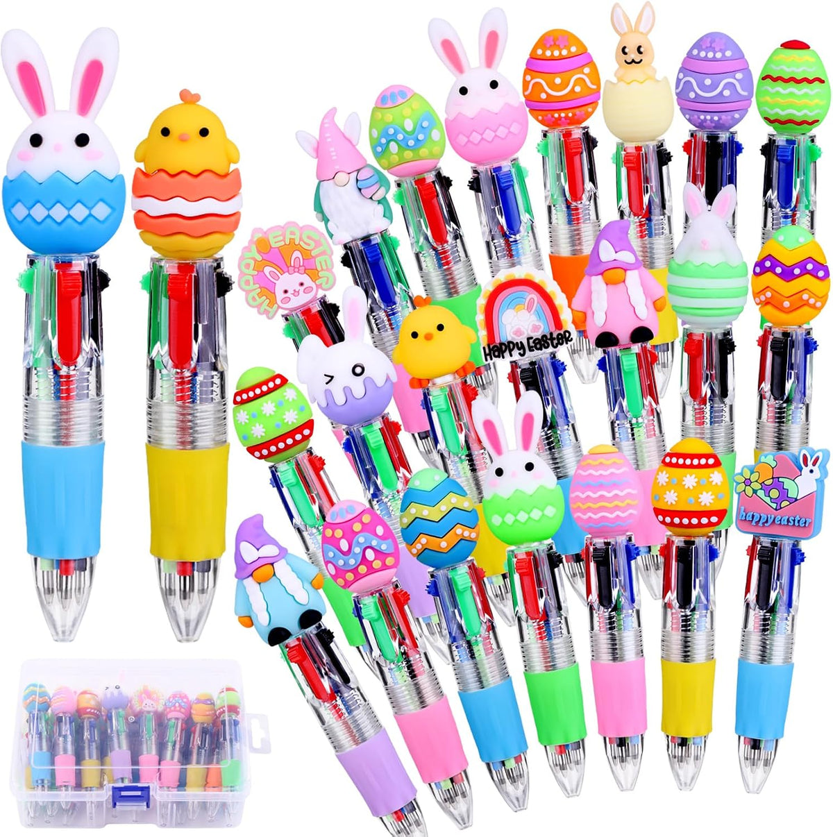 24PCS Easter Fun Pens Bunny Easter Egg Multicolor Pens for Basket Stuffers