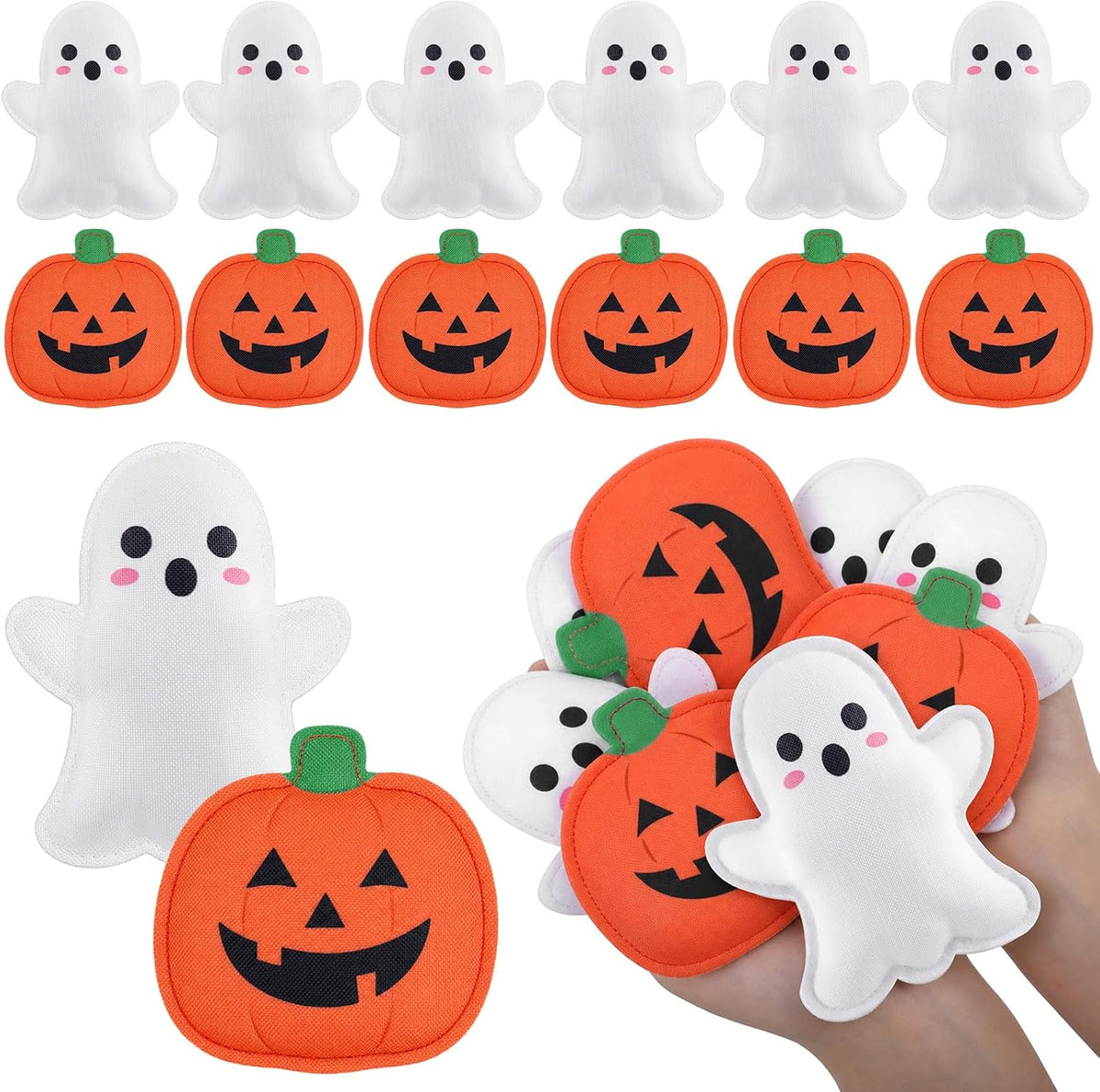 Civaner 12 Pcs Halloween Bean Bags for Tossing 3.15" Ghost Pumpkin Outdoor
