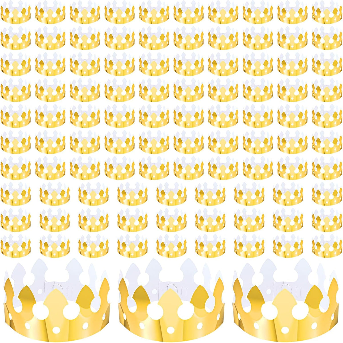 100 Pcs Gold Paper Crowns for Birthday Party, Bulk Classic Gold Foil Crown Hats for Adults & Little People, Party Favors for Wedding, Celebration