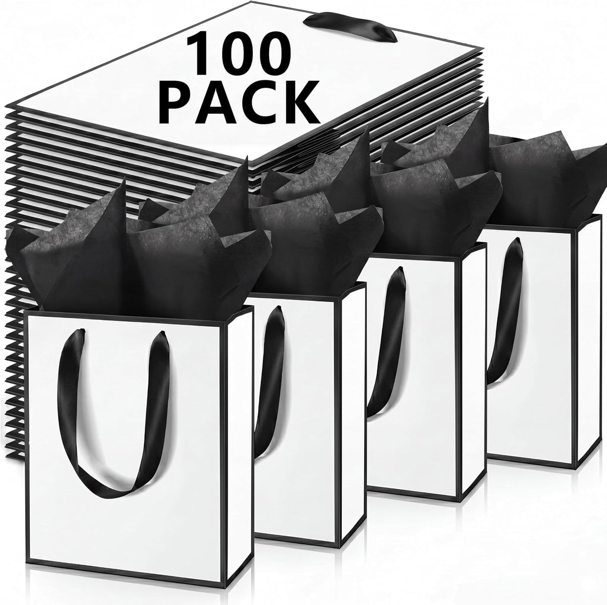 Epoesch 30 Pack Black Small Gift Bags with Handles and 30 Tissue Papers