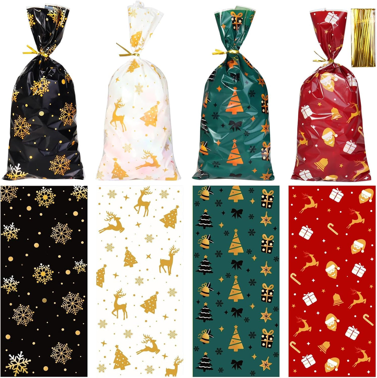 Lapensa ChristmasTreat Bags,100PCS Christmas Cellophane Treat Bag, Plastic Clear Candy Cookies Goodie Snacks with Twist Ties for Gift Wrap Xmas Holiday Party Favors(Christmas)