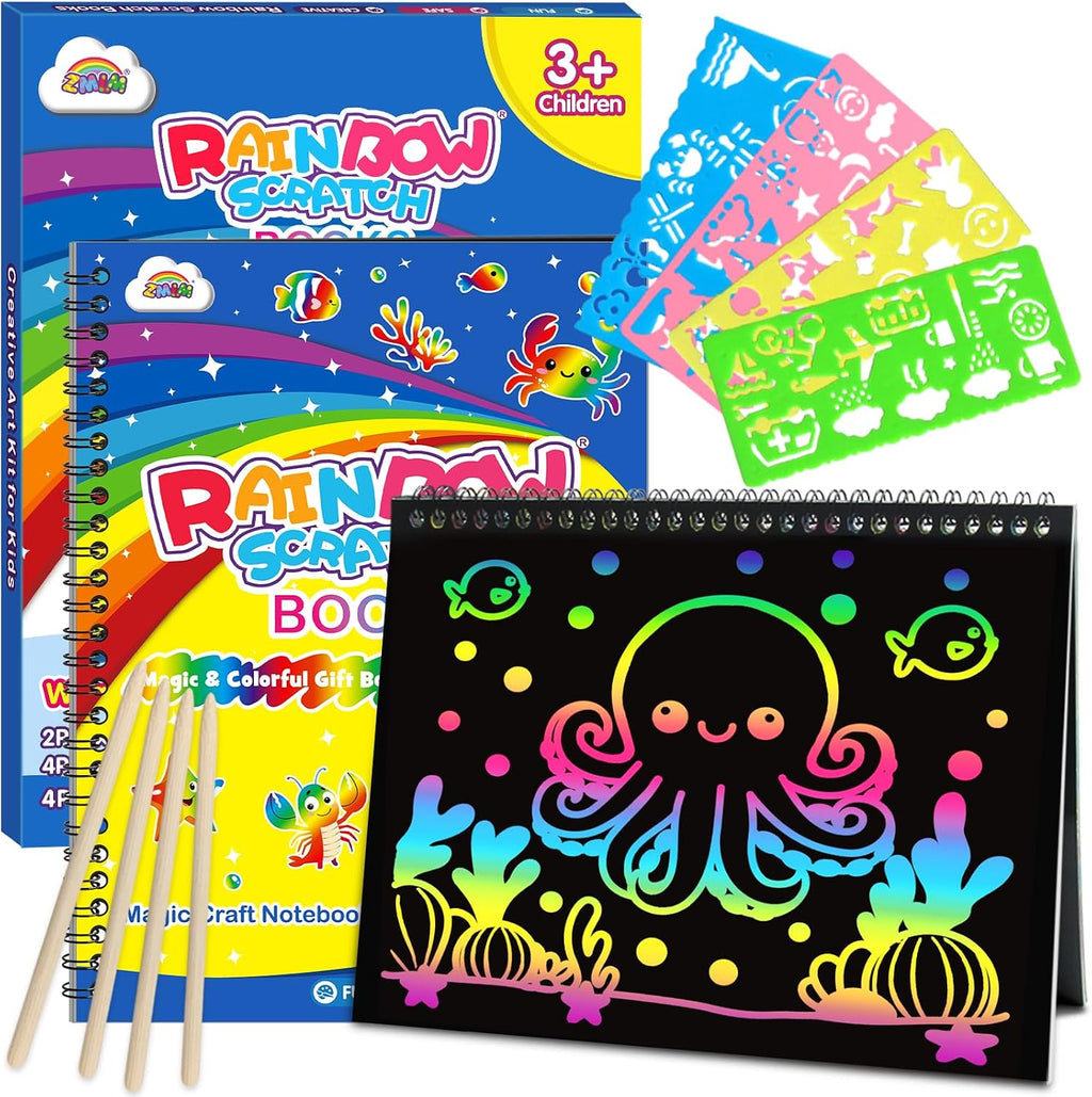 ZMLM Scratch Paper Art-Crafts Gift: 2 Pack Rainbow Notebooks Supplies Toys