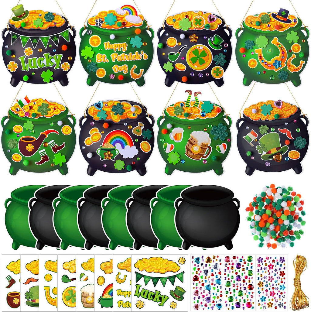 Funrous 48 Sets Crafts Kit Paper Crafts DIY Make Your Own Hanging Ornaments with Pompoms Diamond Stickers for Holiday Classroom Activities Party Favors, St. Patrick's Jar