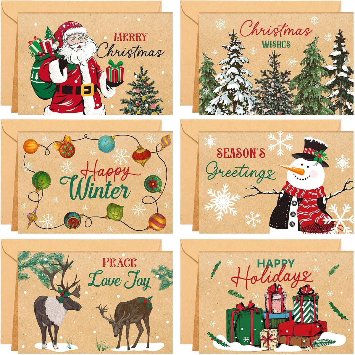 Crtiin 240 Set 2026 Christmas Cards Rustic Kraft Xmas Greeting Cards Bulk