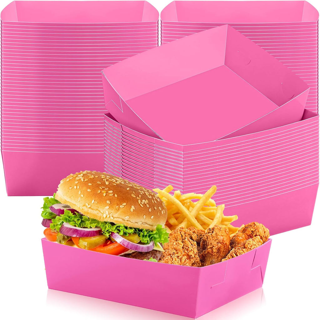 Uiifan 100 Pcs 5 lb Extra Large Paper Food Serving Trays, Hot Pink