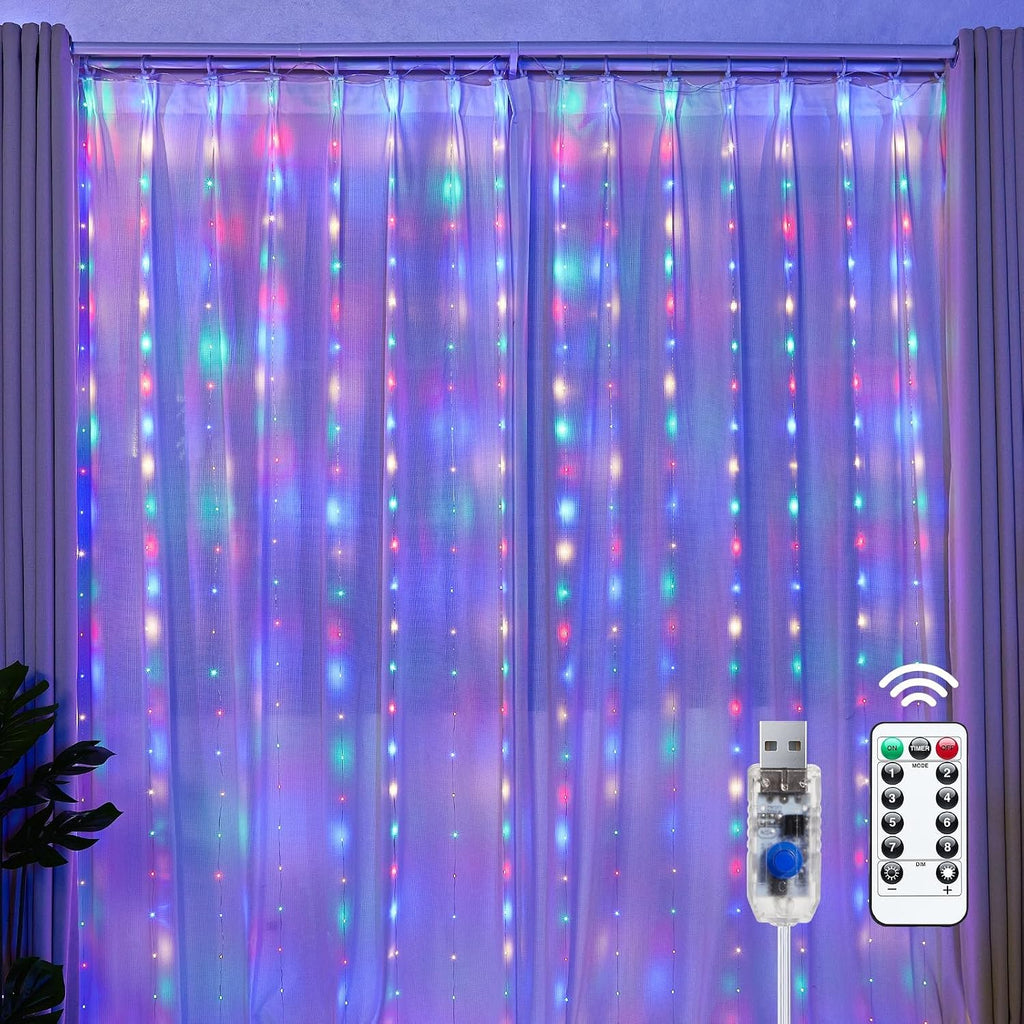 Brightown 300 LED Fairy Curtain Lights, 9.8ft x 9.8ft Curtain String Lights