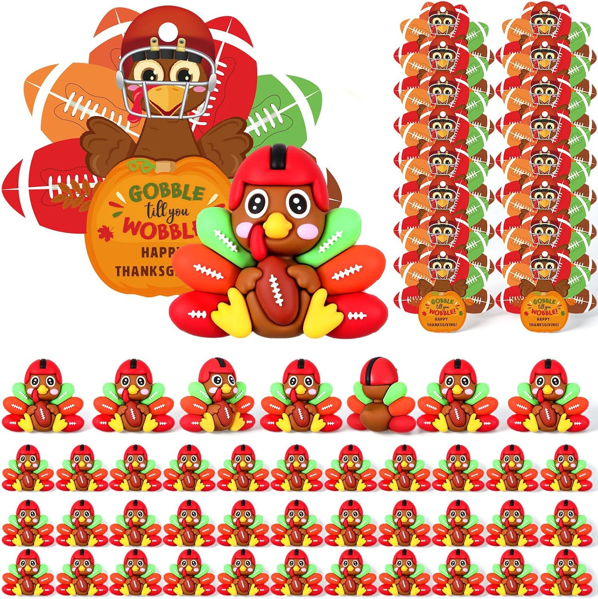Sotiff 48 Sets Thanksgiving Football Turkey Figurines 3D Miniature Toys