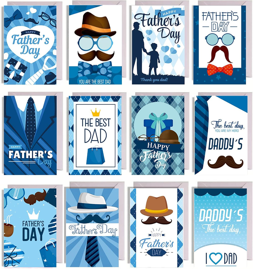 HADDIY Bulk Father's Day Cards,12 Set Happy Dad Greeting Cards for Decor