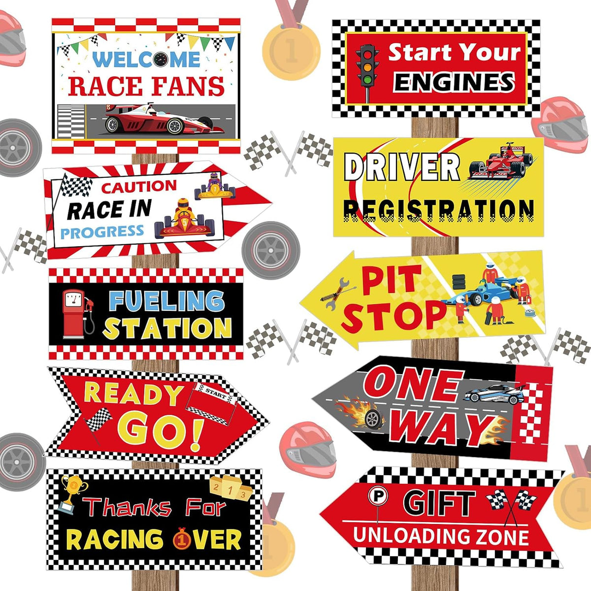 20 Pcs Race Car Party Decorations Racing Car Party Directional Signs Racing Themed Birthday Decoration Supplies for Backdrops Door Wall Yard Welcome Signs