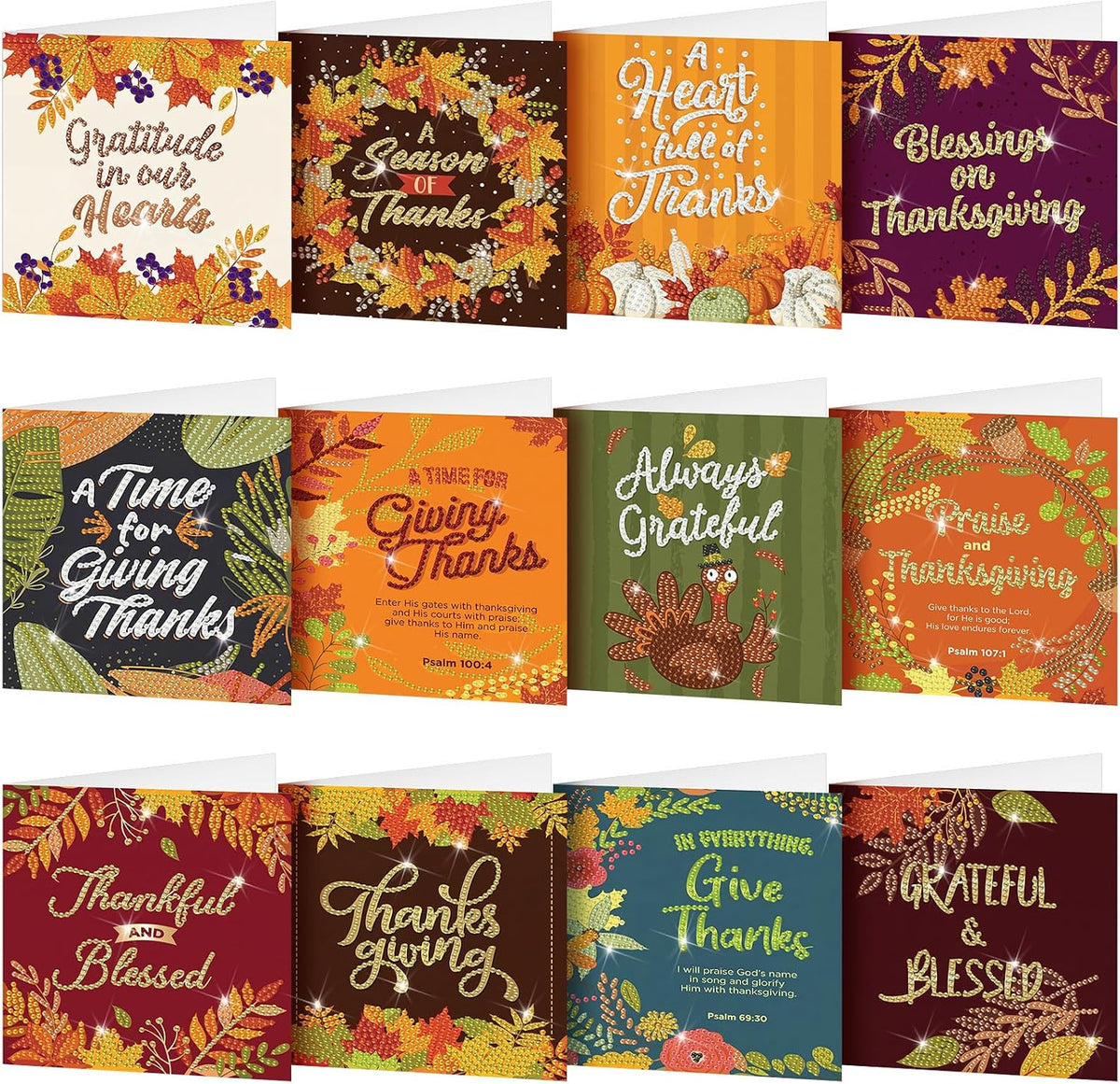 Saillong 12 Pack Fall Thanks Diamond Painting Greeting Card Kits DIY Thanksgiving Diamond Art Cards with Envelope Maple Leaves 5D Rhinestones Paint Card for Adults DIY Crafts Family Friend Autumn Gift