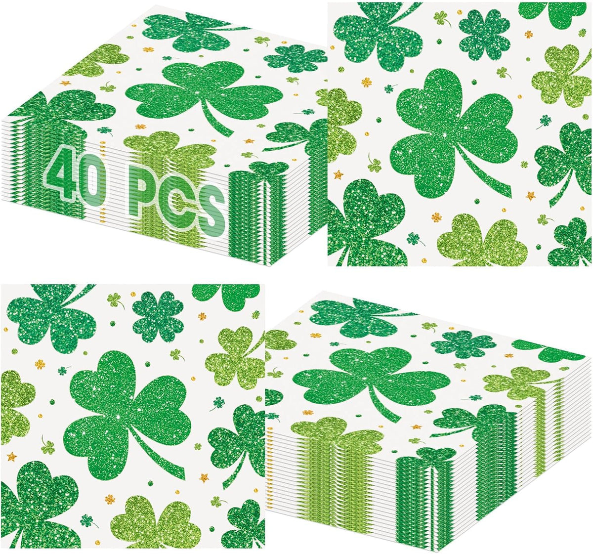 40 Pcs St.Patricks Day Napkins 13 x 13 Inches - Green Shamrock Napkin, 3-Ply Disposable Lucky Irish Cocktail Beverage Dinner Napkins Set for Saint Patrick's Day Party Supplies Table Decorations