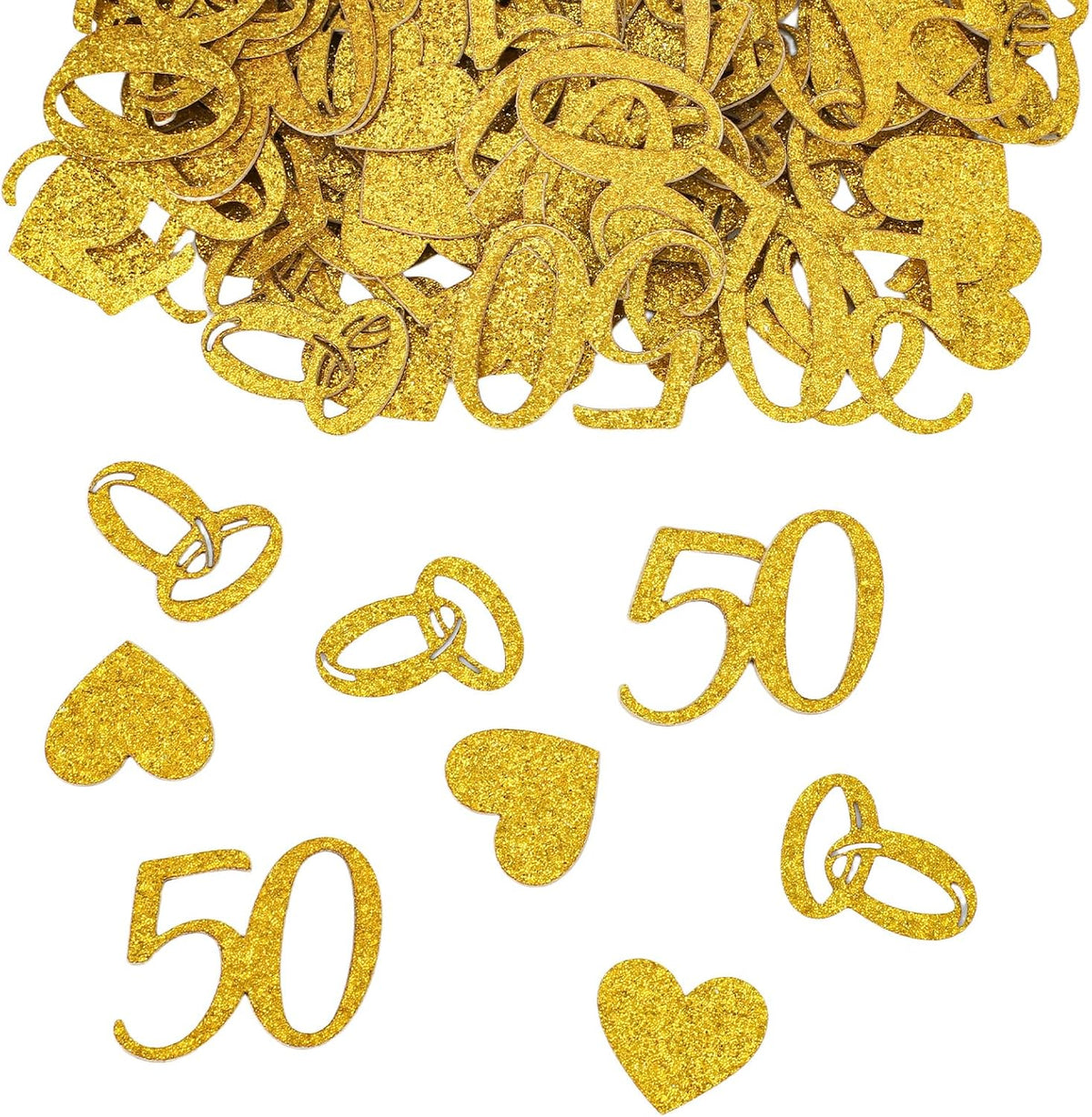 200pcs 50th Wedding Anniversary Confetti, Gold Glitter Paper