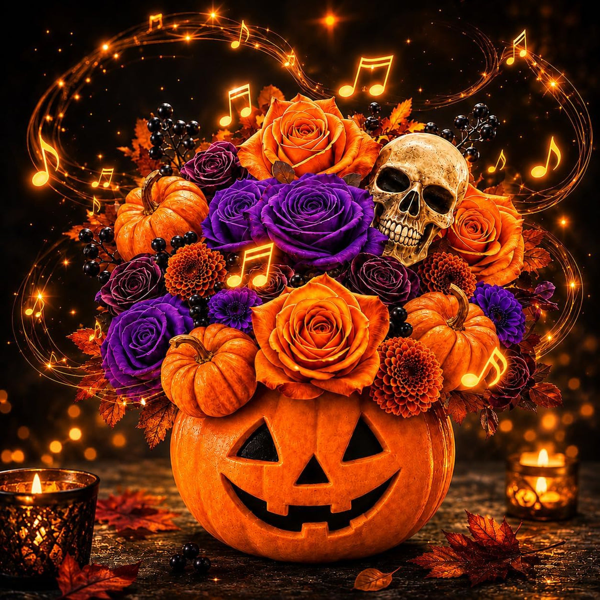 APOTODITO Halloween Bouquet Card with Music and Lights, Halloween Card with Skeleton, Halloween Gifts for Men, Women, Spooky Musical Greeting Card