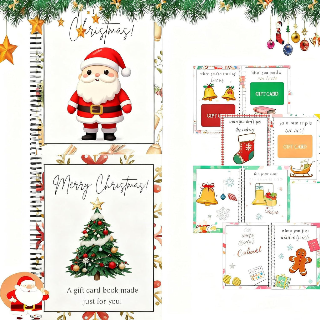 Christmas Stocking Stuffer 2Pcs Christmas Gift Card Book for Adults, Merry Christ-mas Gift Cards, 5x7 Color Spiral Bound Card Book- Surprises On Every Page, DIY Personalized Xmas Gifts for Family, Friends, Students